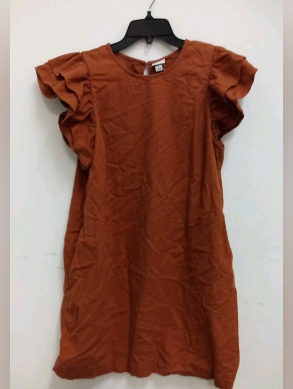a new day Rust Ruffle Sleeve Midi Dress